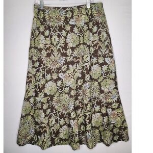 Vintage Harolds Women's Midi Skirt Brown/Green Floral Size‎ 14 Side Zip Cotton